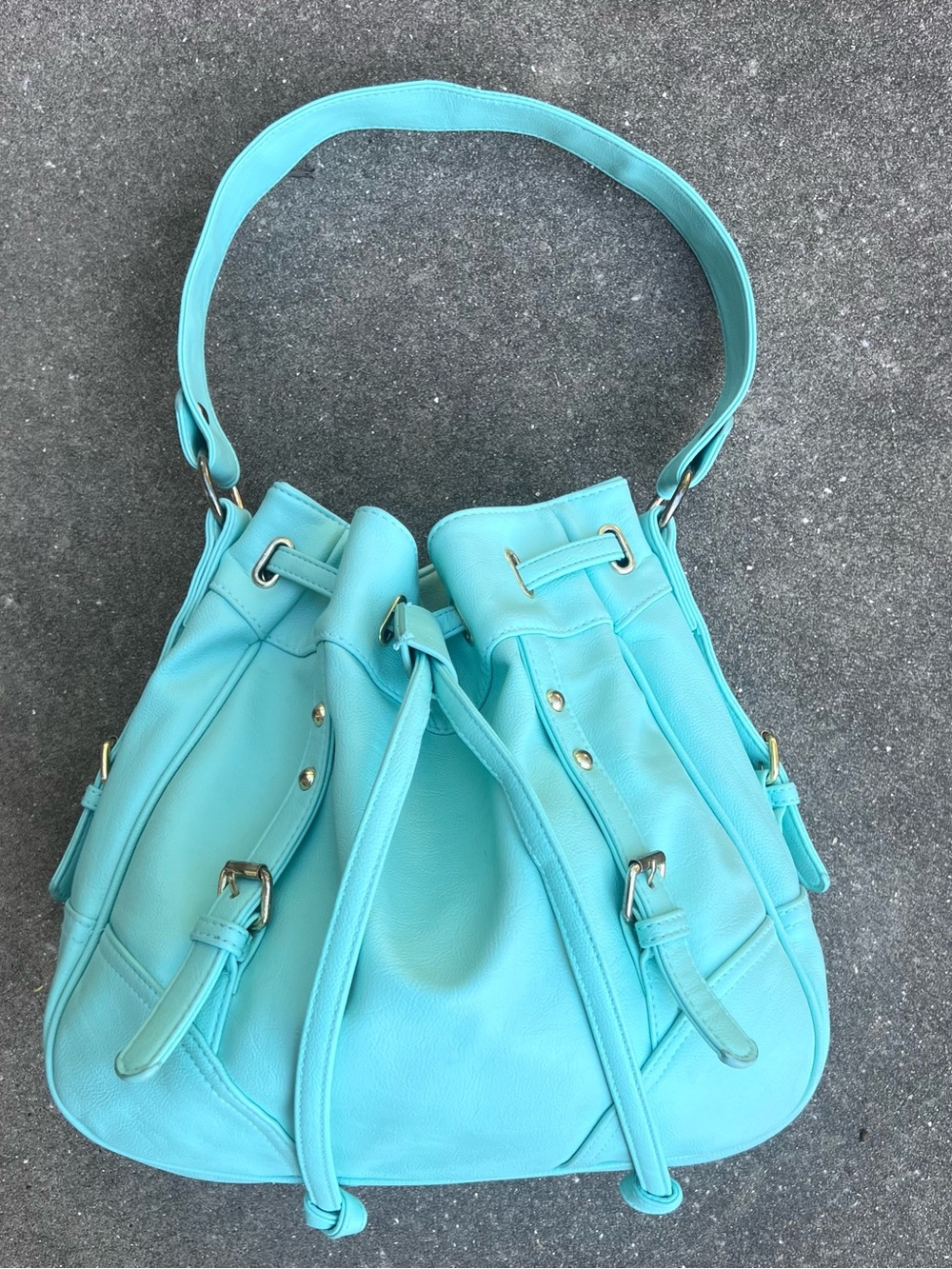 Turquoise Drawstring Shoulder Bag - Women's Shoulder Tote